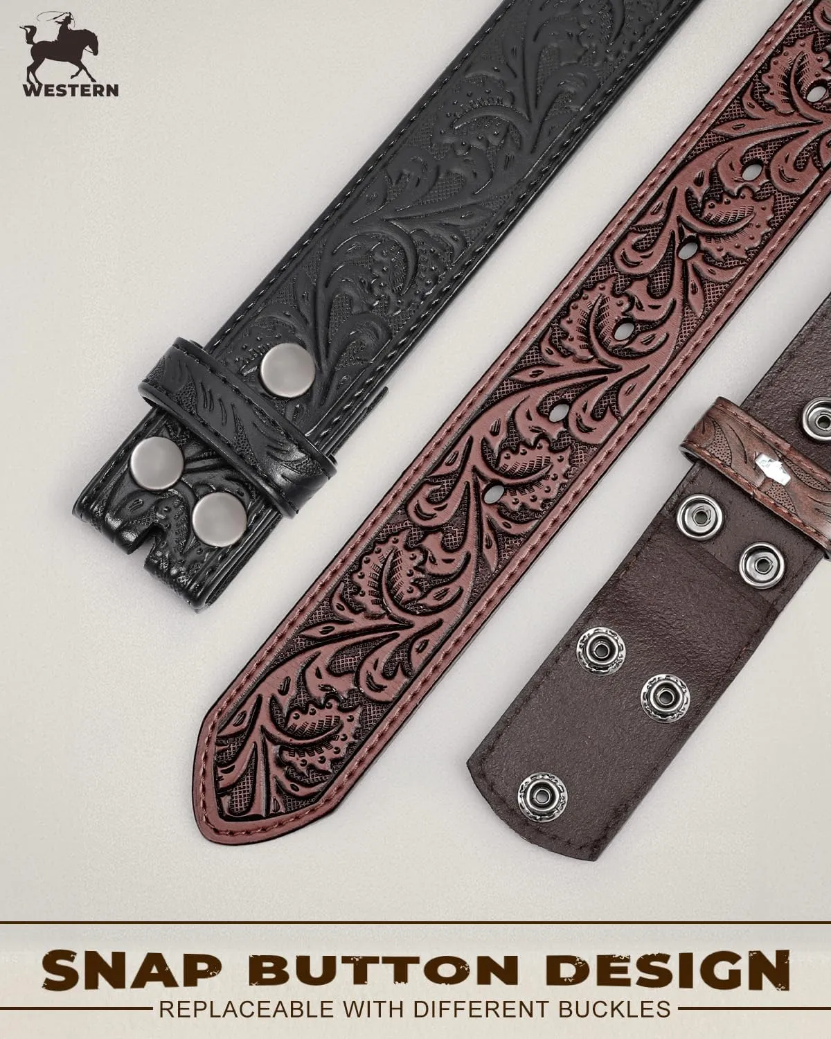 2 Pack Western Leather Belt Strap for Men Women Cowboy Cowgirl Leather Mens Belts for Jeans Gift Belt without Buckle