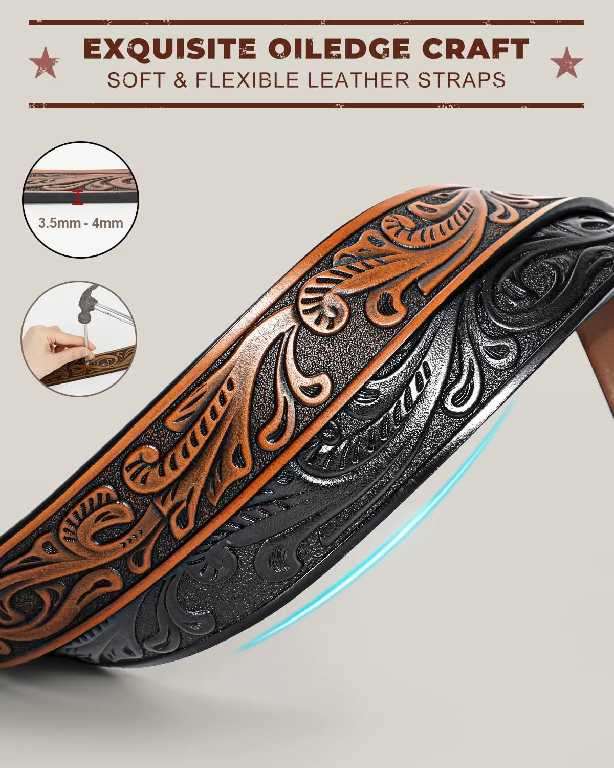 2 Pack Western Leather Belt Strap for Men Women Cowboy Cowgirl Leather Mens Belts for Jeans Gift Belt without Buckle