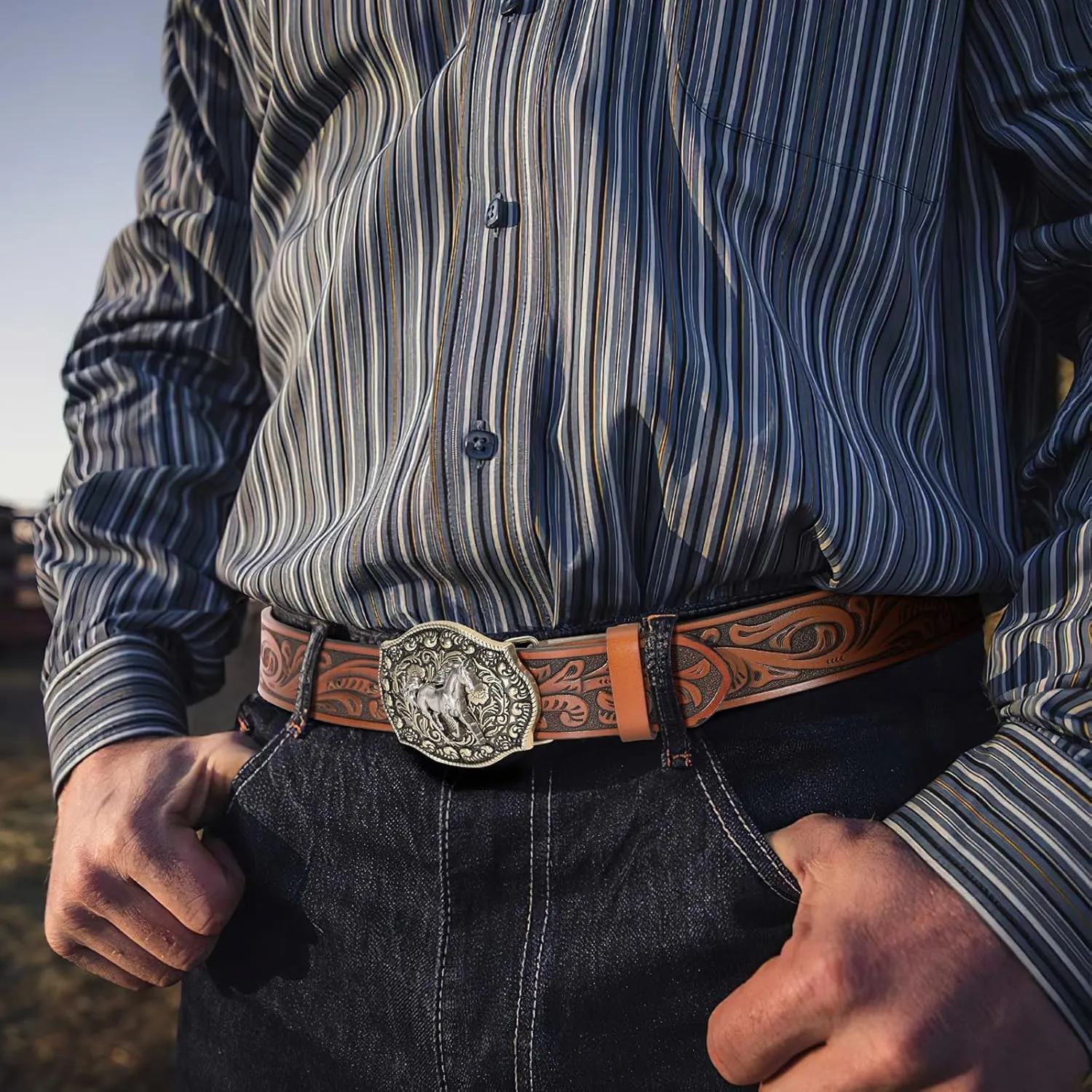 2 Pack Western Leather Belt Strap for Men Women Cowboy Cowgirl Leather Mens Belts for Jeans Gift Belt without Buckle