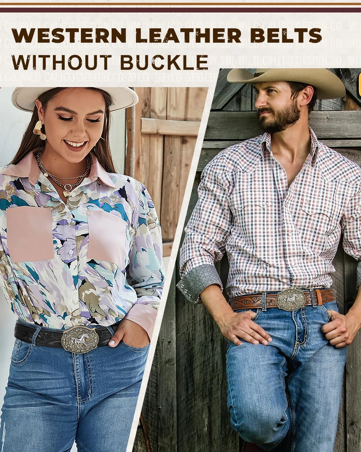 2 Pack Western Leather Belt Strap for Men Women Cowboy Cowgirl Leather Mens Belts for Jeans Gift Belt without Buckle