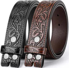 2 Pack Western Leather Belt Strap for Men Women Cowboy Cowgirl Leather Mens Belts for Jeans Gift Belt without Buckle