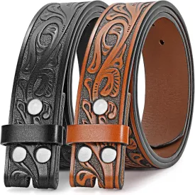 2 Pack Western Leather Belt Strap for Men Women Cowboy Cowgirl Leather Mens Belts for Jeans Gift Belt without Buckle