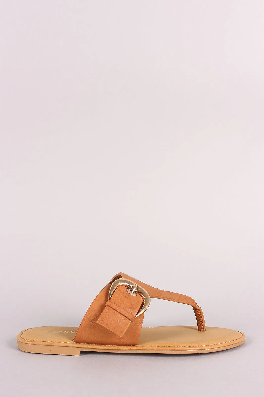 Bamboo Oversized Buckled Thong Flat Sandal
