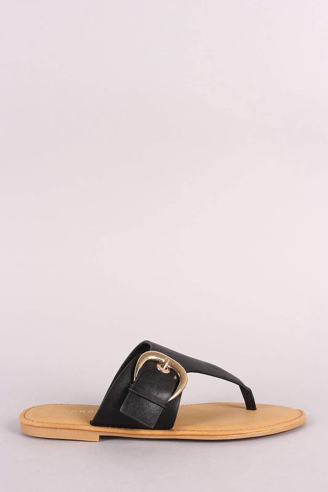 Bamboo Oversized Buckled Thong Flat Sandal
