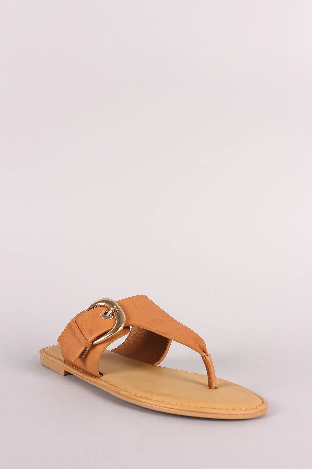 Bamboo Oversized Buckled Thong Flat Sandal