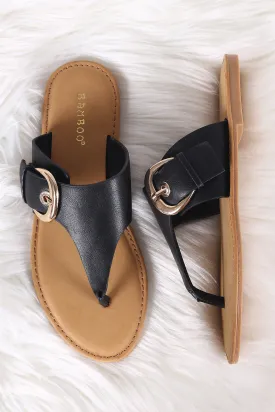 Bamboo Oversized Buckled Thong Flat Sandal