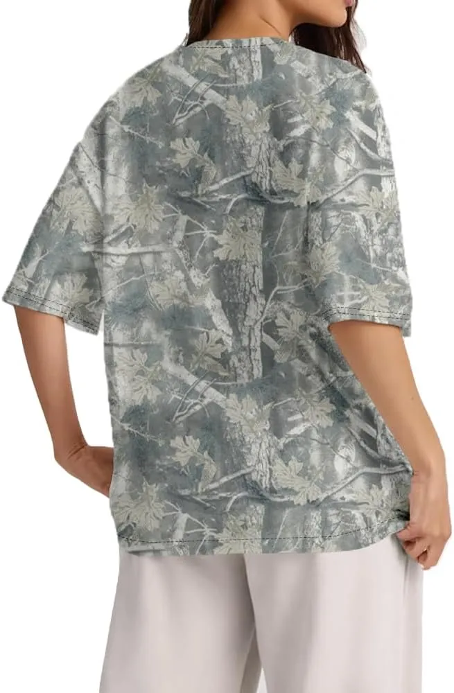 Camo Oversized Shirt Y2k Crewneck Maple Leaf Printed Short Sleeve Unisex Summer Graphic Tees