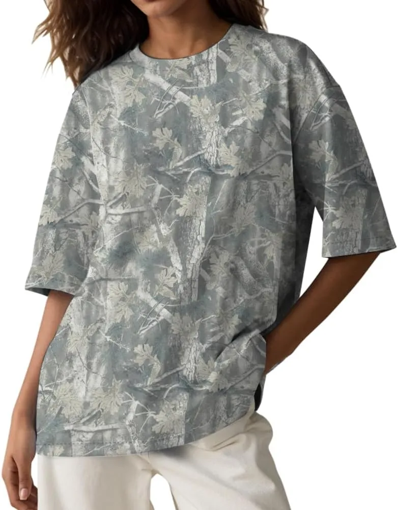 Camo Oversized Shirt Y2k Crewneck Maple Leaf Printed Short Sleeve Unisex Summer Graphic Tees