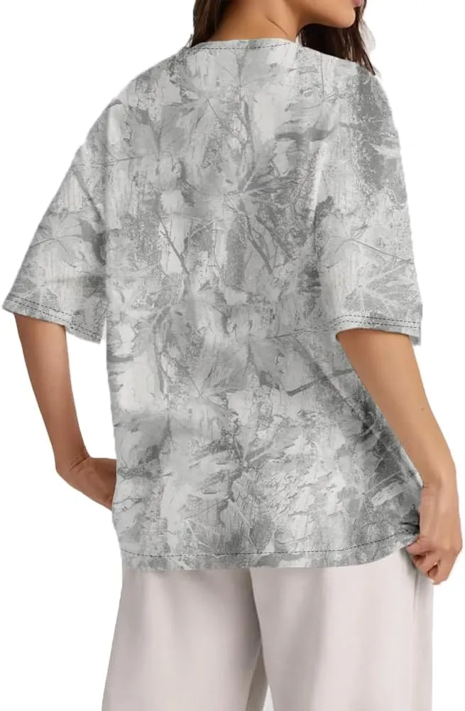 Camo Oversized Shirt Y2k Crewneck Maple Leaf Printed Short Sleeve Unisex Summer Graphic Tees