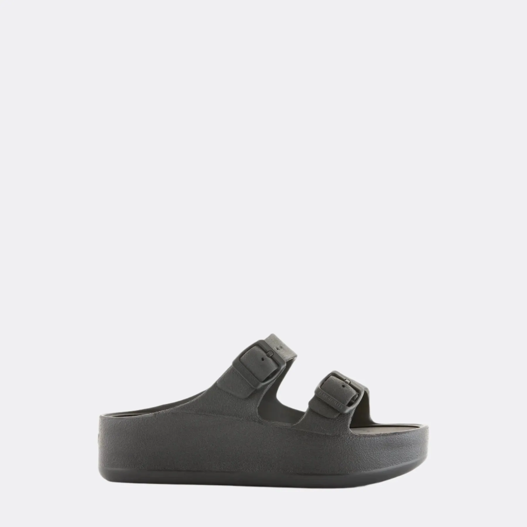 DOUBLE BUCKLE STRAP BLACK WEDGE SANDAL