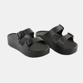 DOUBLE BUCKLE STRAP BLACK WEDGE SANDAL