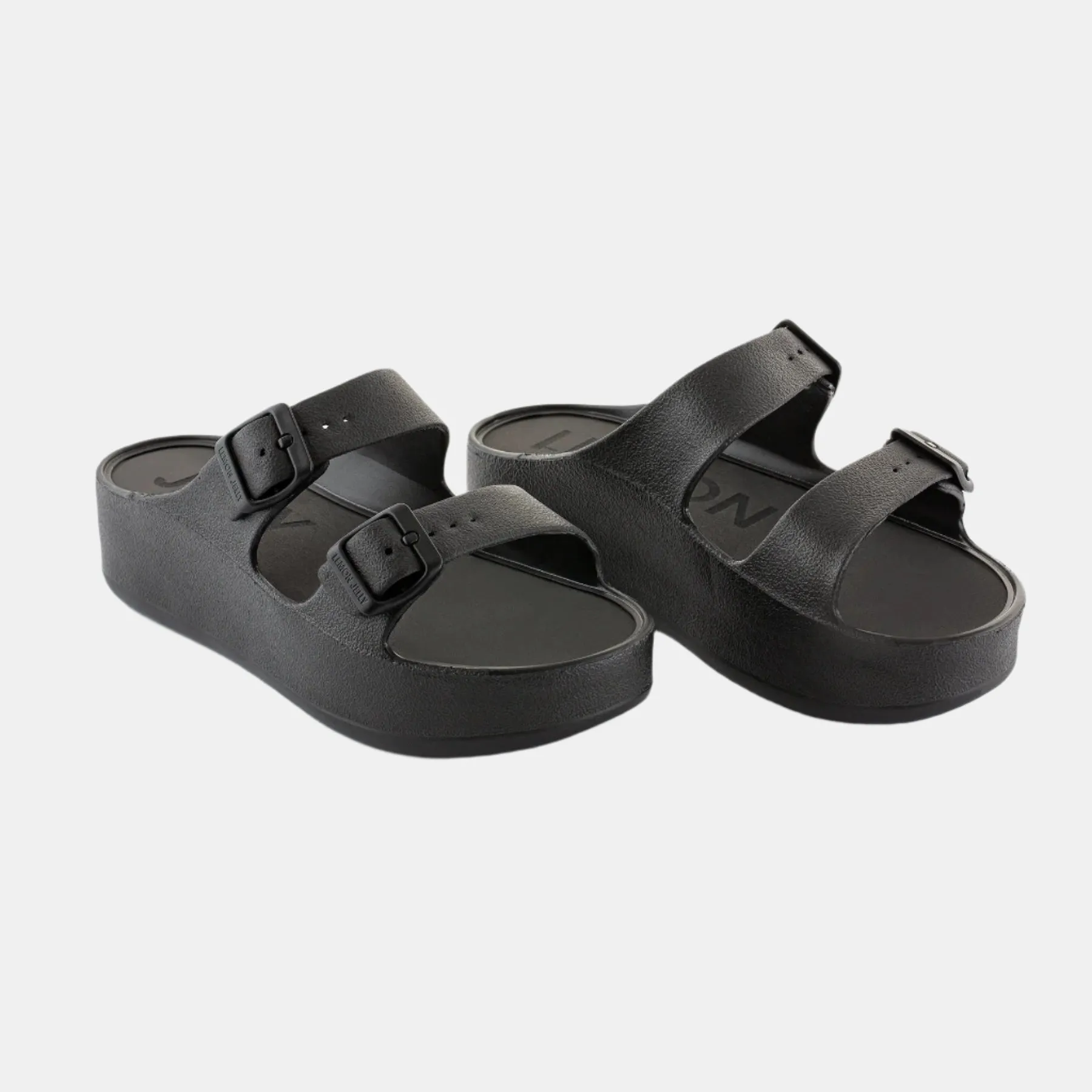 DOUBLE BUCKLE STRAP BLACK WEDGE SANDAL