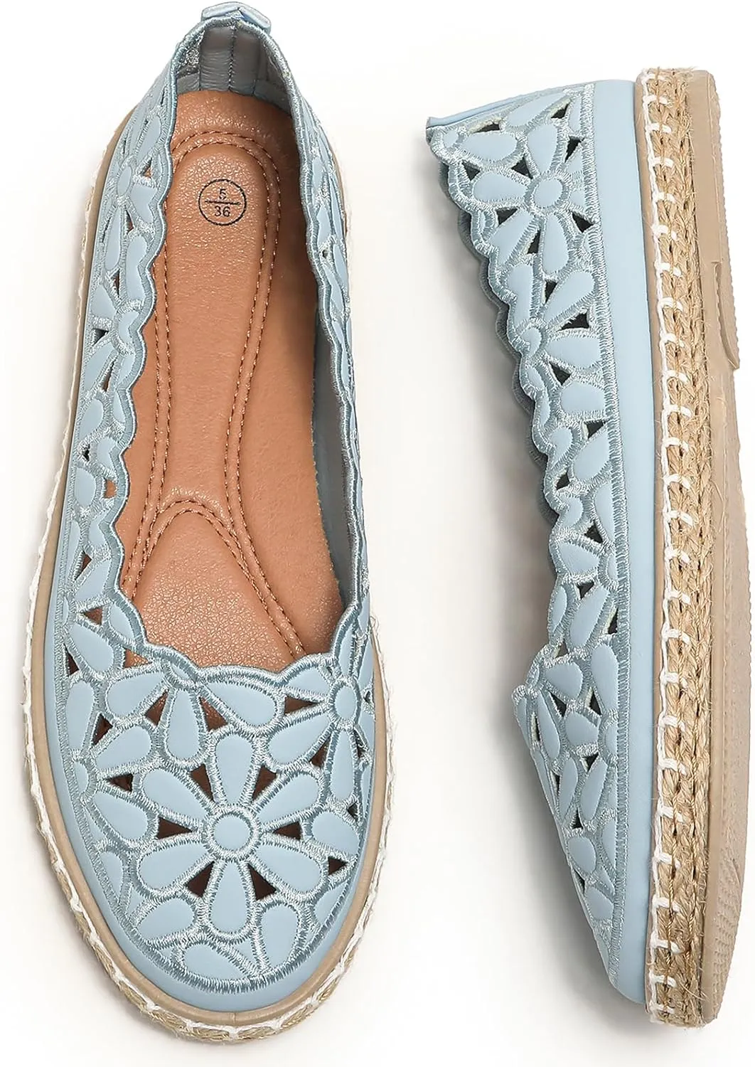 HEAWISH Women??s Ballet Flat Daisy Round Toe Dress Shoes Casual Slip On Rope Loafer