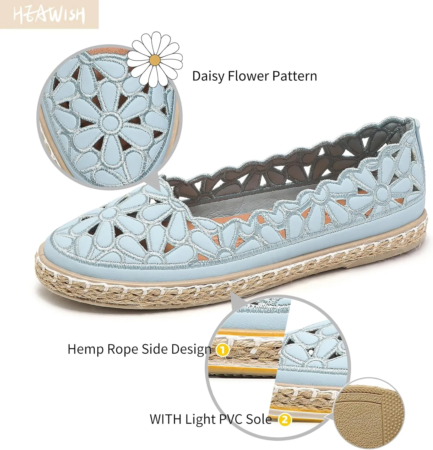 HEAWISH Women??s Ballet Flat Daisy Round Toe Dress Shoes Casual Slip On Rope Loafer