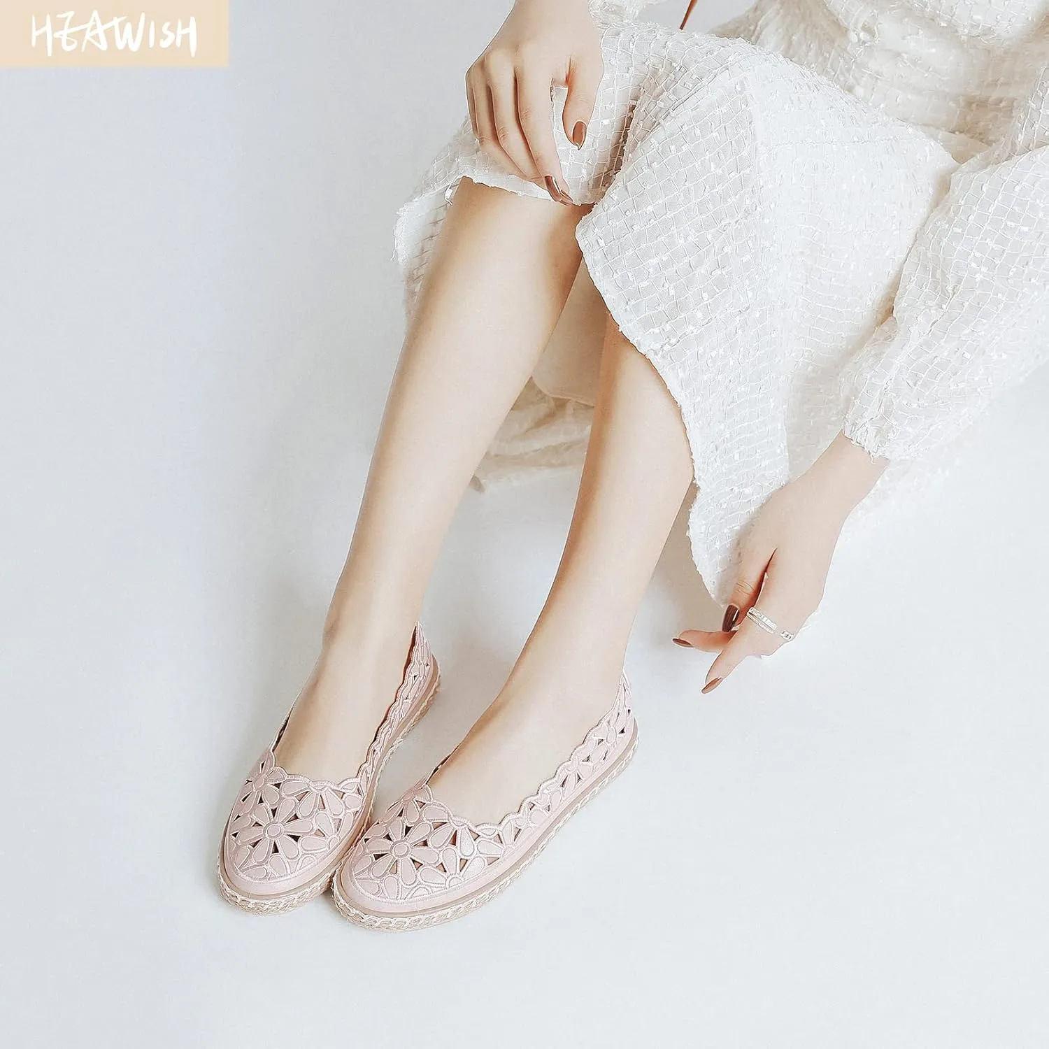 HEAWISH Women??s Ballet Flat Daisy Round Toe Dress Shoes Casual Slip On Rope Loafer