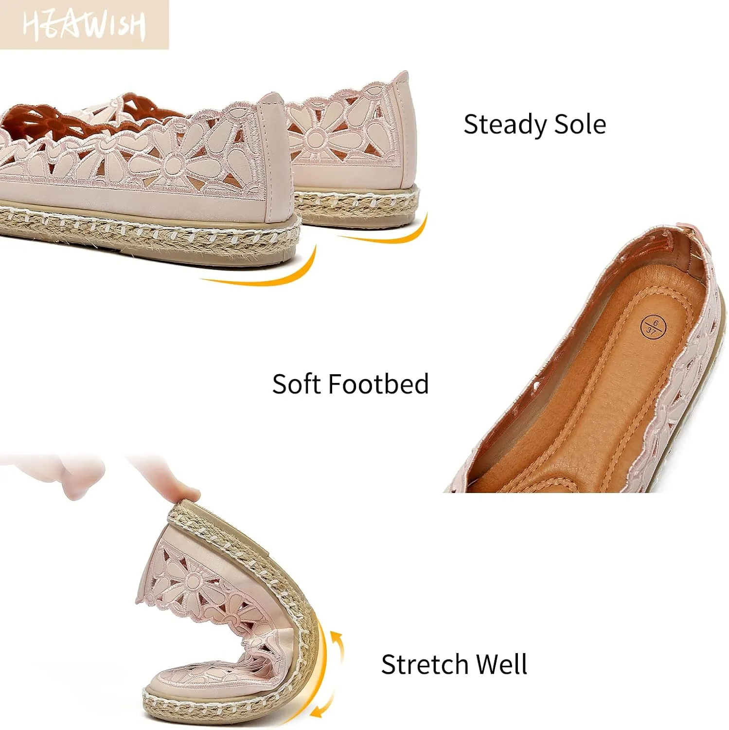 HEAWISH Women??s Ballet Flat Daisy Round Toe Dress Shoes Casual Slip On Rope Loafer