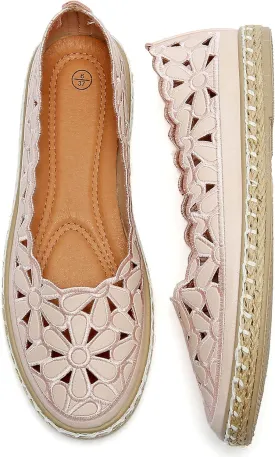 HEAWISH Women??s Ballet Flat Daisy Round Toe Dress Shoes Casual Slip On Rope Loafer