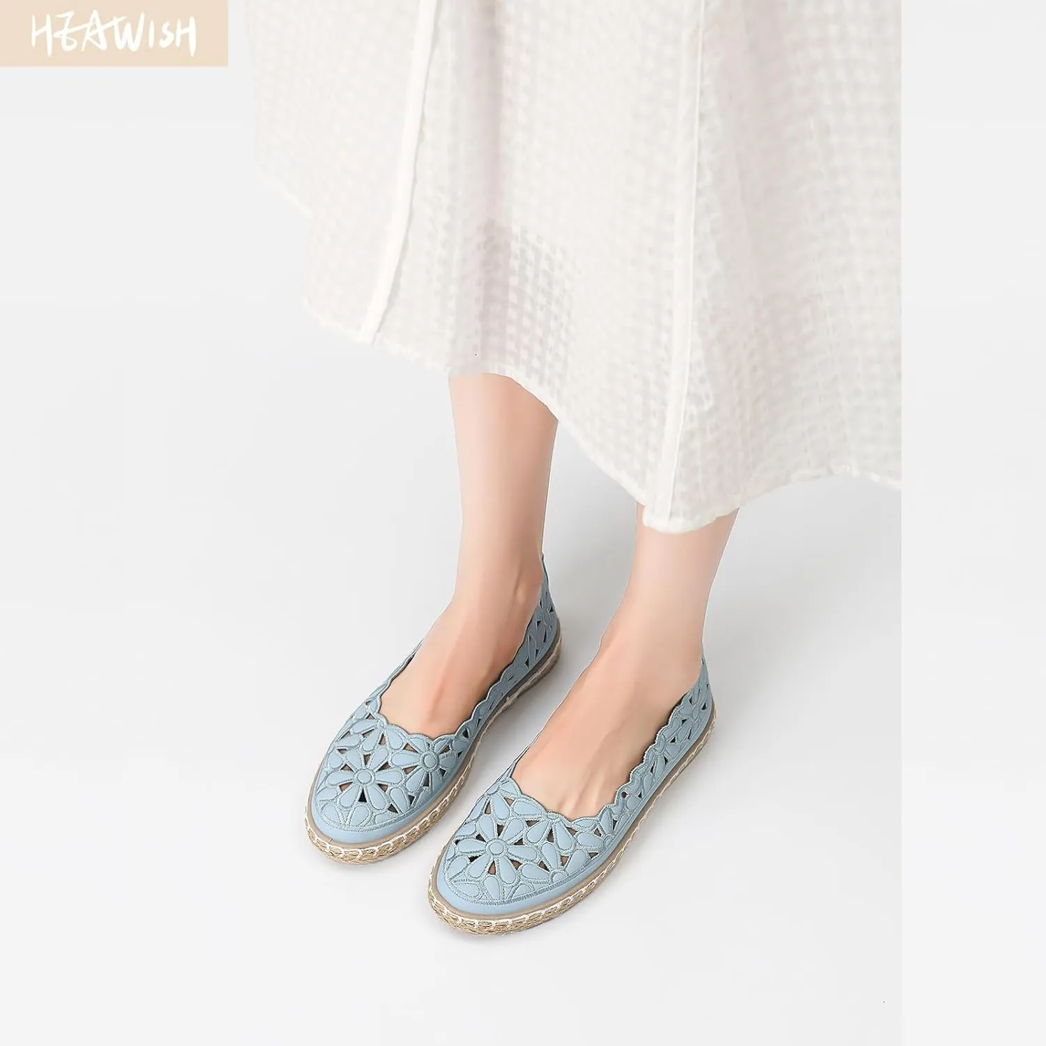 HEAWISH Women??s Ballet Flat Daisy Round Toe Dress Shoes Casual Slip On Rope Loafer