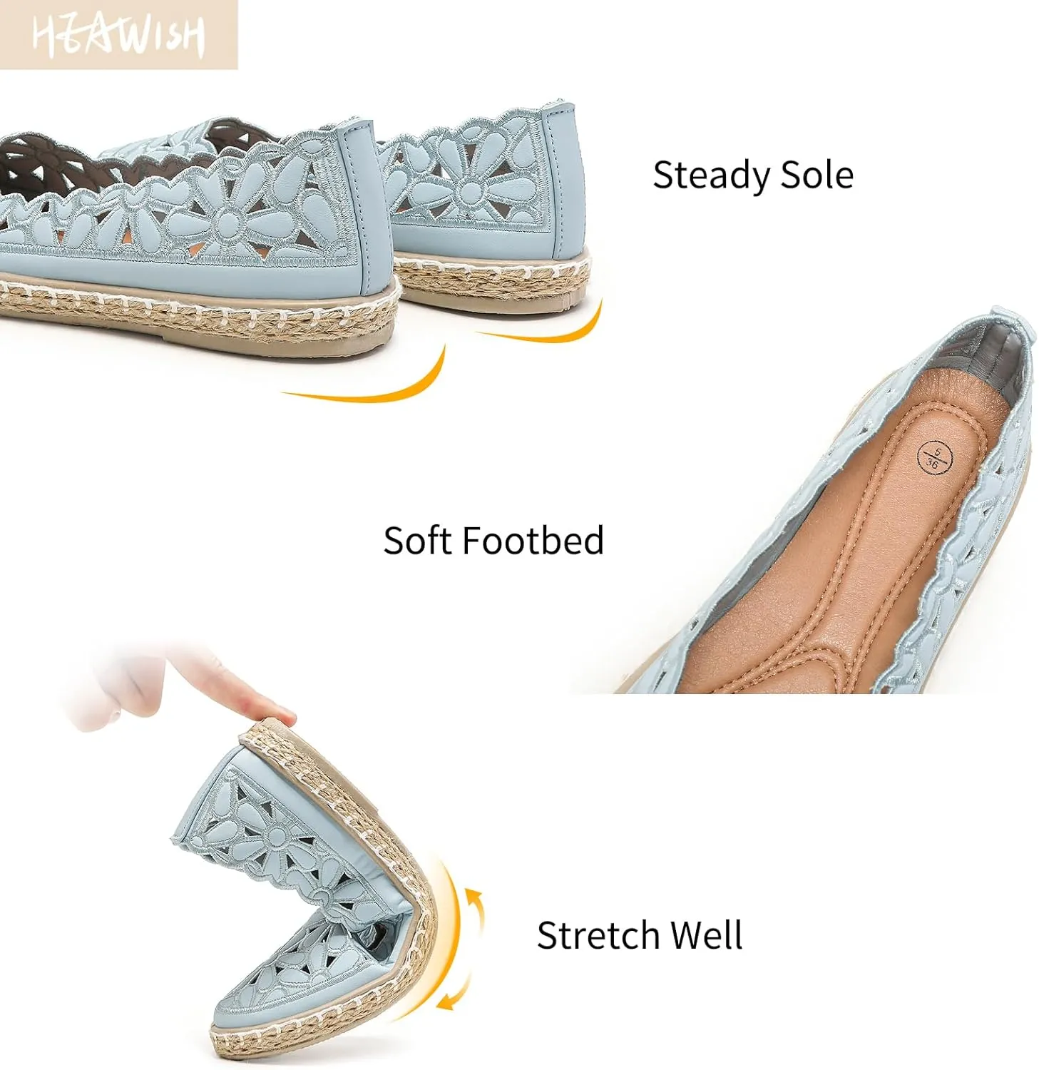 HEAWISH Women??s Ballet Flat Daisy Round Toe Dress Shoes Casual Slip On Rope Loafer