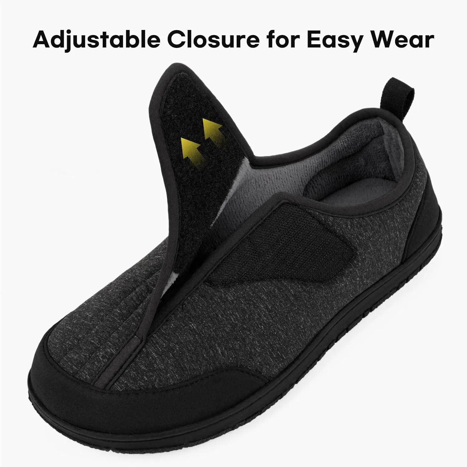 LongBay Men's Wide Slippers Adjustable Diabetic House Shoes Comfy Swollen Edema Slippers Indoor Outdoor