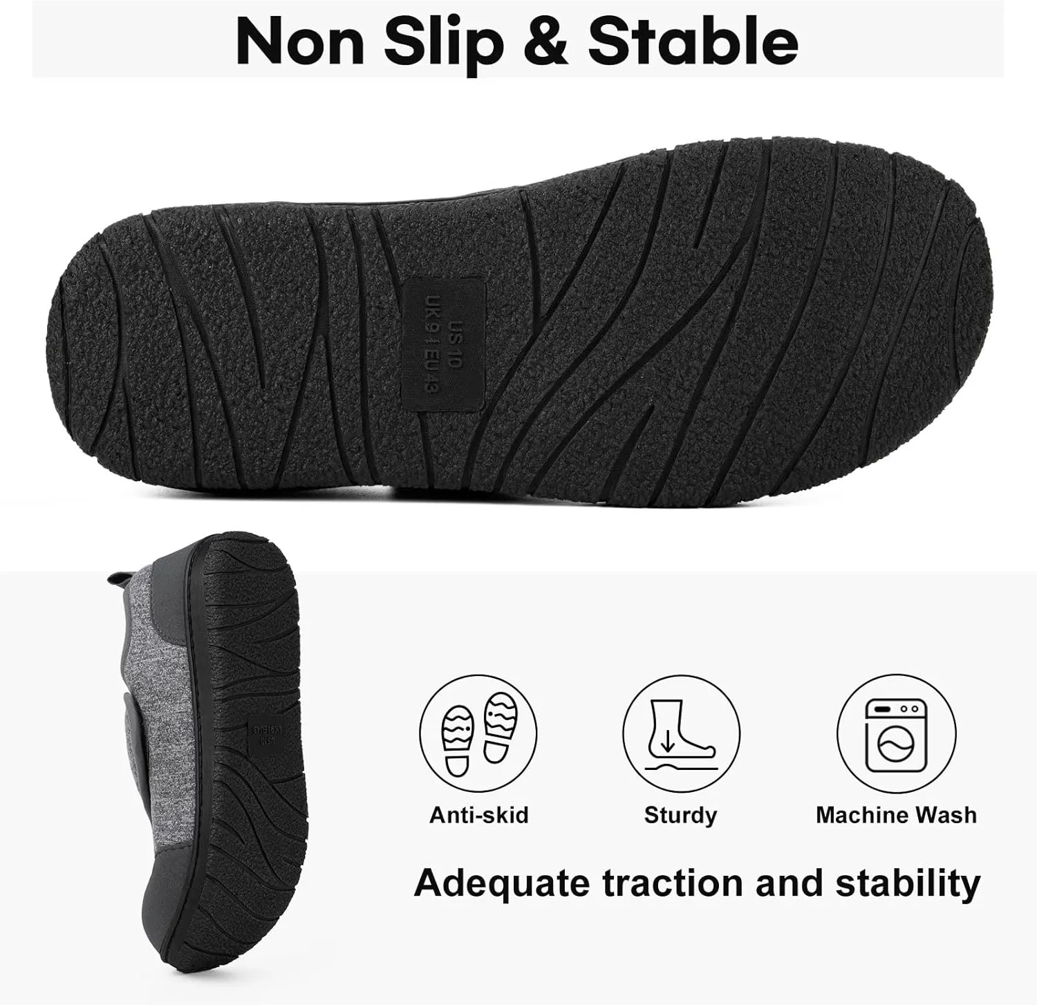 LongBay Men's Wide Slippers Adjustable Diabetic House Shoes Comfy Swollen Edema Slippers Indoor Outdoor