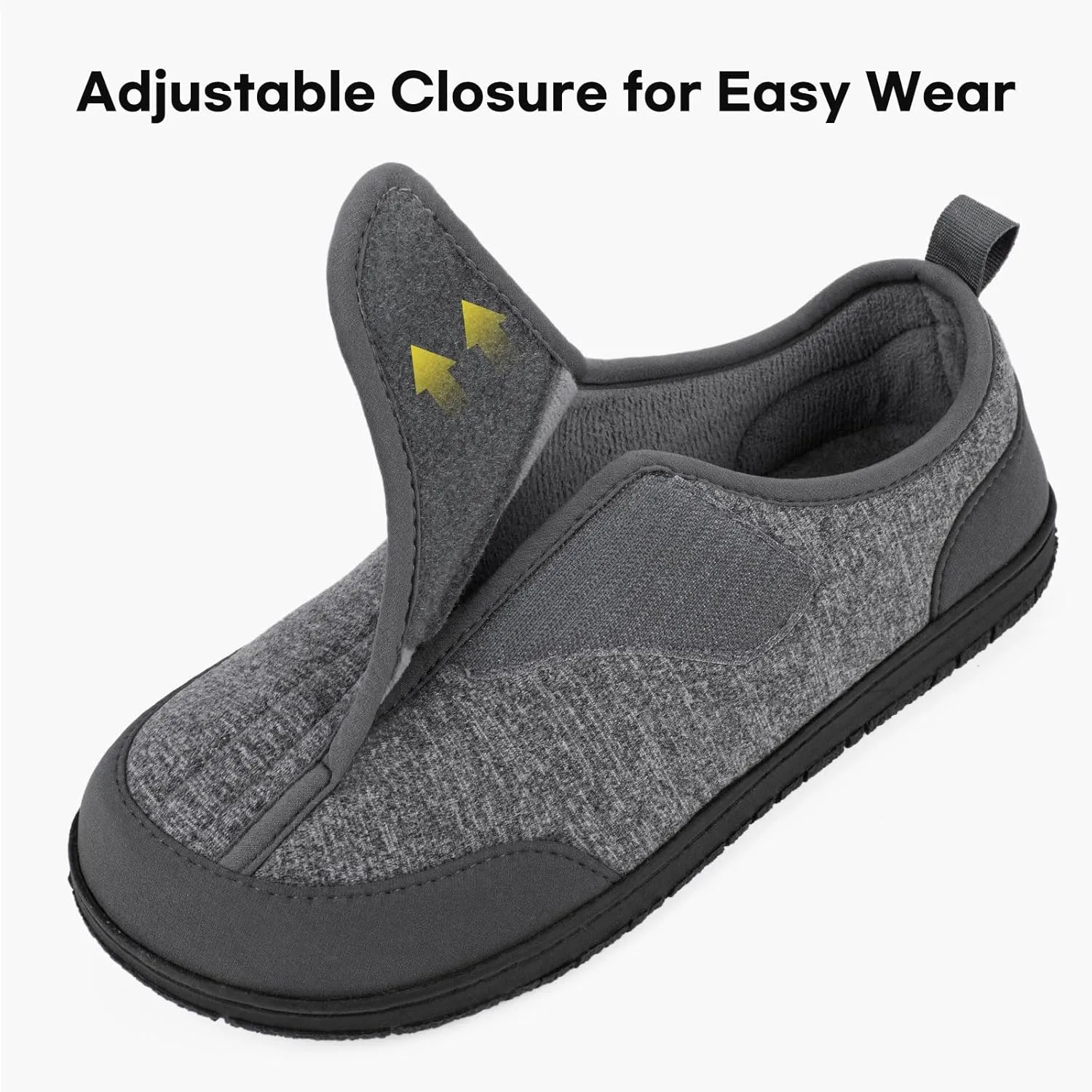 LongBay Men's Wide Slippers Adjustable Diabetic House Shoes Comfy Swollen Edema Slippers Indoor Outdoor
