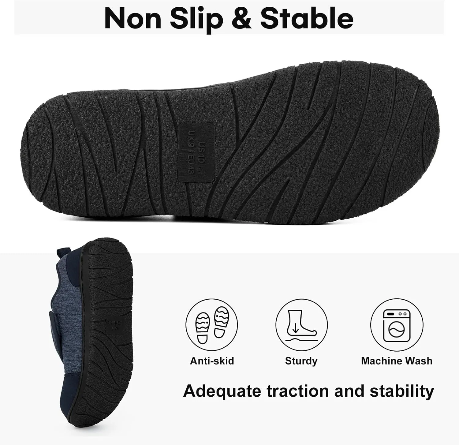 LongBay Men's Wide Slippers Adjustable Diabetic House Shoes Comfy Swollen Edema Slippers Indoor Outdoor