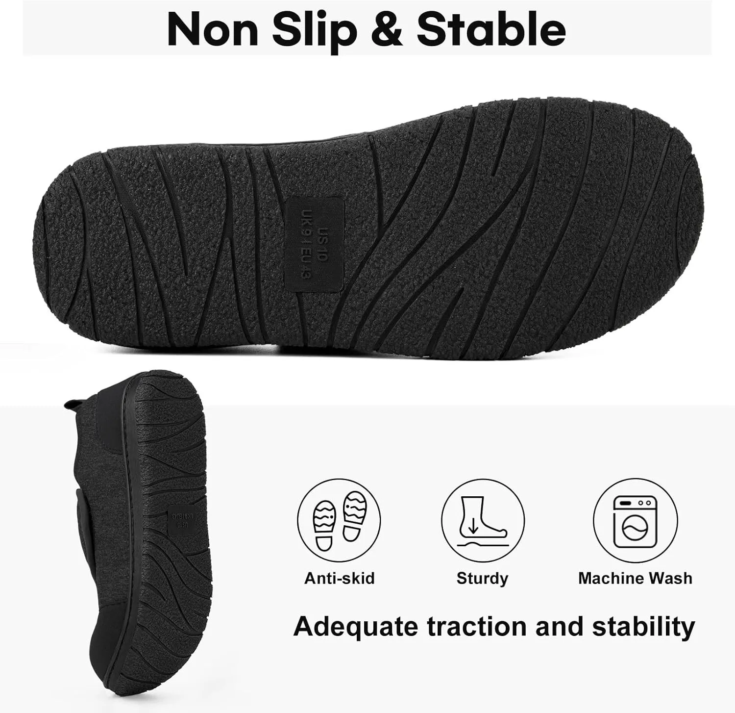 LongBay Men's Wide Slippers Adjustable Diabetic House Shoes Comfy Swollen Edema Slippers Indoor Outdoor