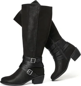 Luoika Women's Extra Wide Calf Slouchy Knee High Boots, Wide Width Knee-High Boots Low Stacked Heel Side Zipper Winter Fall Tall Boots.