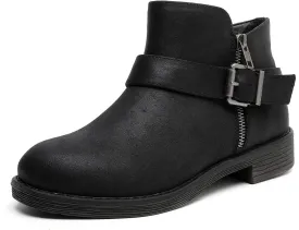 Luoika Women's Wide Width Ankle Boots - Black Brown Short Boots Block Low Heel Side Zipper Booties.