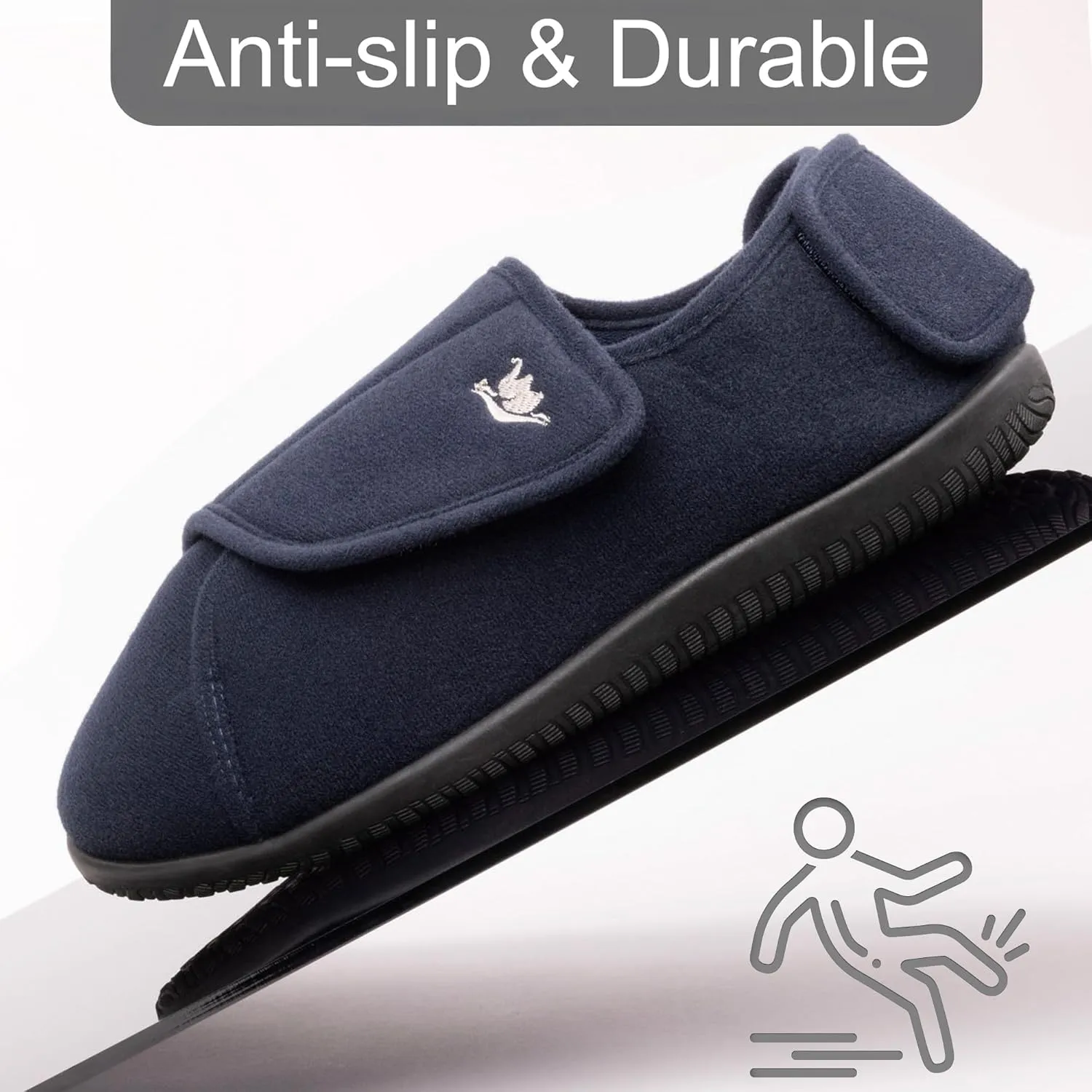 Men's Memory Foam Diabetic Slippers with Adjustable Closure, Extra Wide Comfy Warm Plush Fleece Arthritis Edema Swollen Diabetic House Shoes Machine Washable with Anti Slip Sole