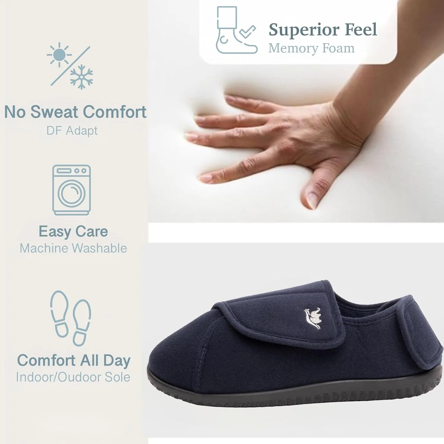 Men's Memory Foam Diabetic Slippers with Adjustable Closure, Extra Wide Comfy Warm Plush Fleece Arthritis Edema Swollen Diabetic House Shoes Machine Washable with Anti Slip Sole