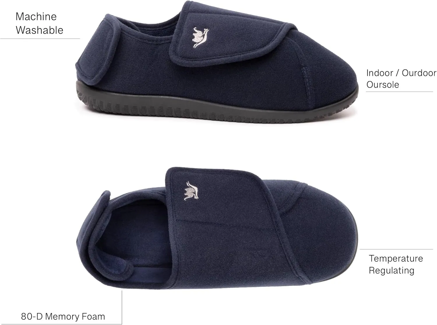 Men's Memory Foam Diabetic Slippers with Adjustable Closure, Extra Wide Comfy Warm Plush Fleece Arthritis Edema Swollen Diabetic House Shoes Machine Washable with Anti Slip Sole