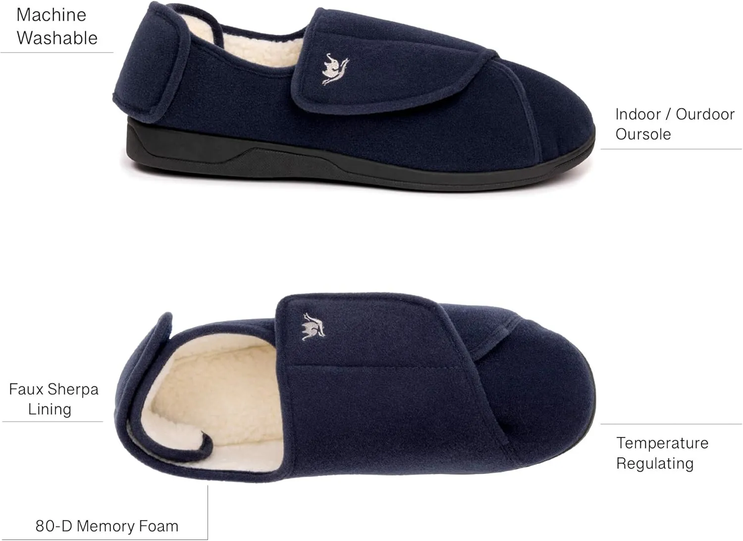 Men's Memory Foam Diabetic Slippers with Adjustable Closure, Extra Wide Comfy Warm Plush Fleece Arthritis Edema Swollen Diabetic House Shoes Machine Washable with Anti Slip Sole