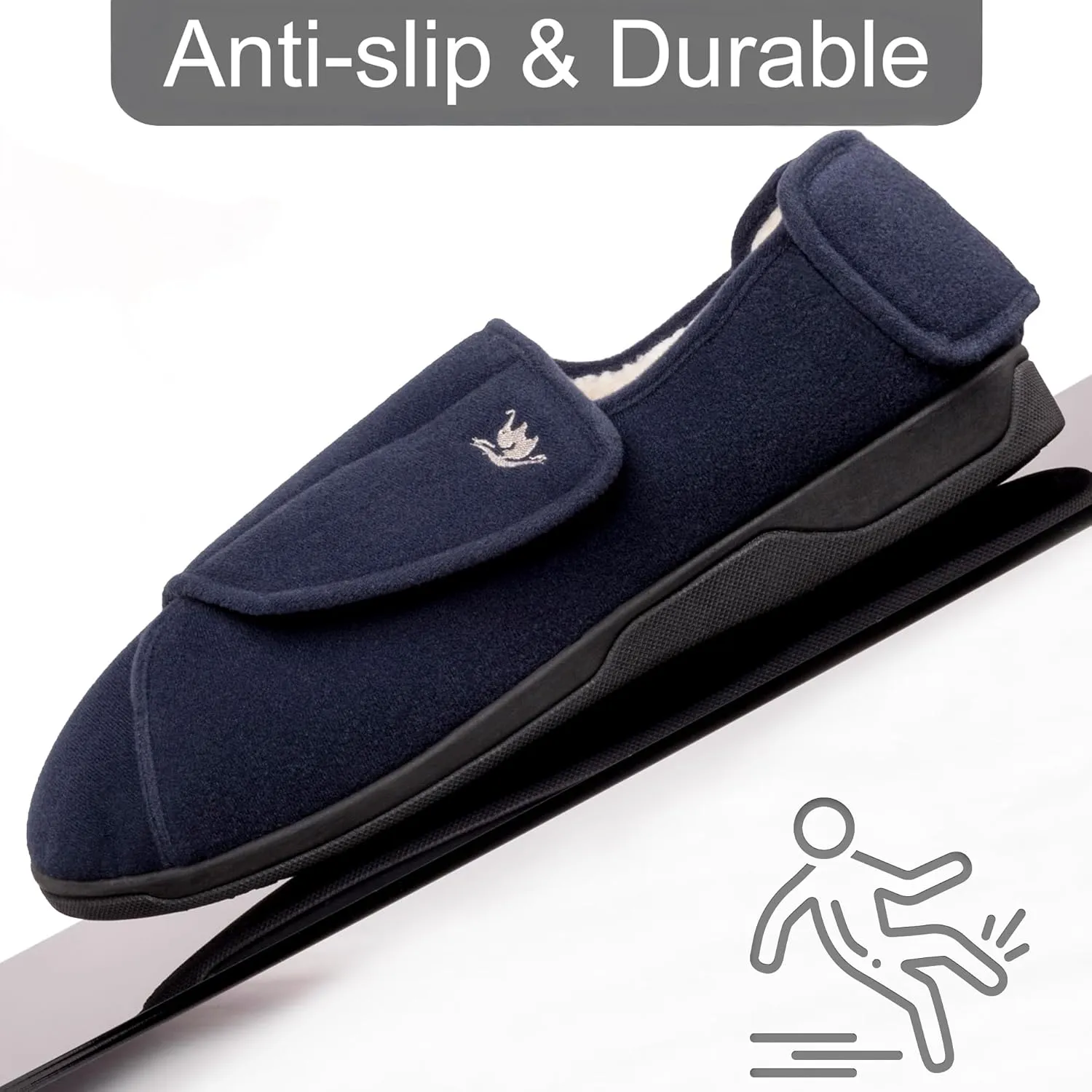 Men's Memory Foam Diabetic Slippers with Adjustable Closure, Extra Wide Comfy Warm Plush Fleece Arthritis Edema Swollen Diabetic House Shoes Machine Washable with Anti Slip Sole