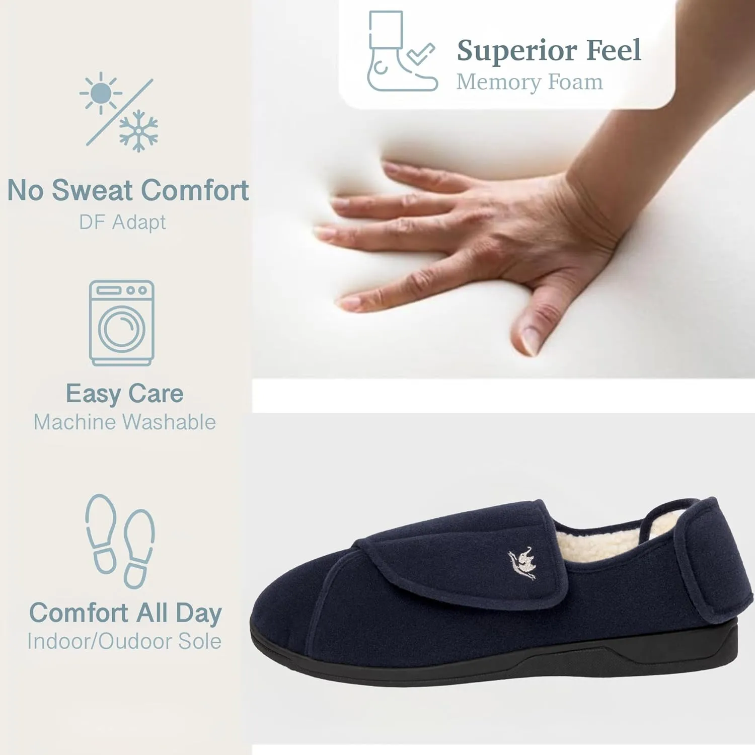 Men's Memory Foam Diabetic Slippers with Adjustable Closure, Extra Wide Comfy Warm Plush Fleece Arthritis Edema Swollen Diabetic House Shoes Machine Washable with Anti Slip Sole