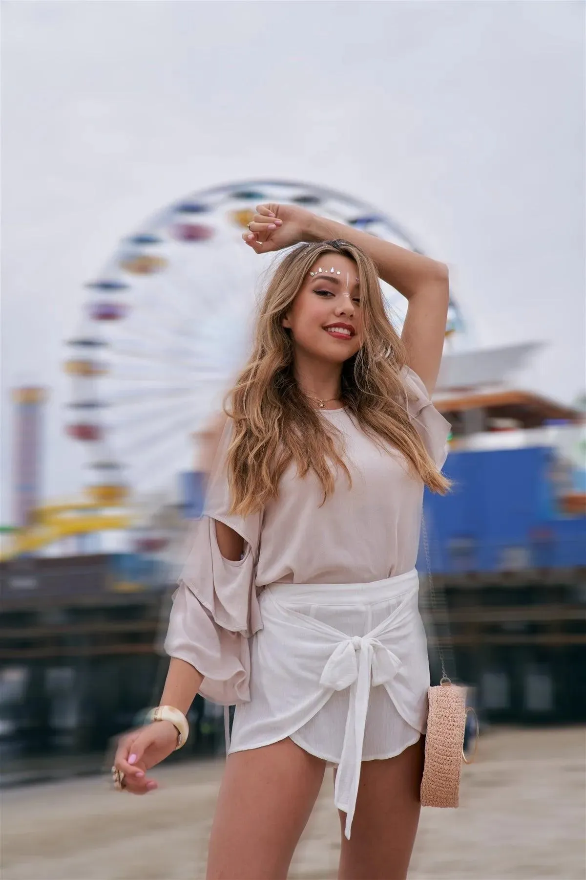 Oatmeal Self-Tie Long Bell Sleeves Top