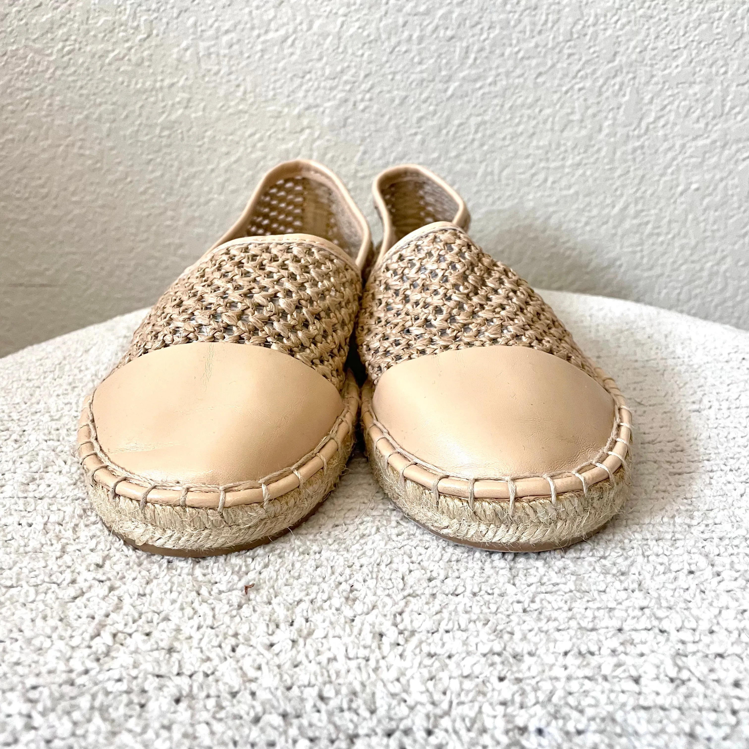 Open Knit Leather Espadrille Flats