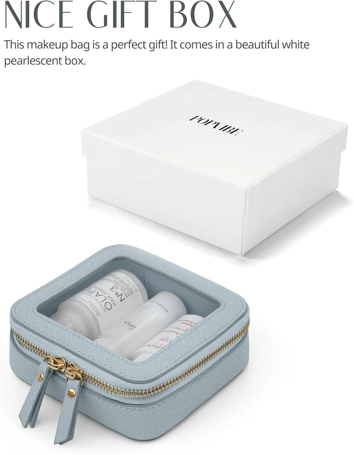 Popvibe Clear Makeup Bag Travel Cosmetic Case Transparent Toiletry Bag with Zipper, Portable Make Up Organizer Traveling Compact Car Bag for Essentials