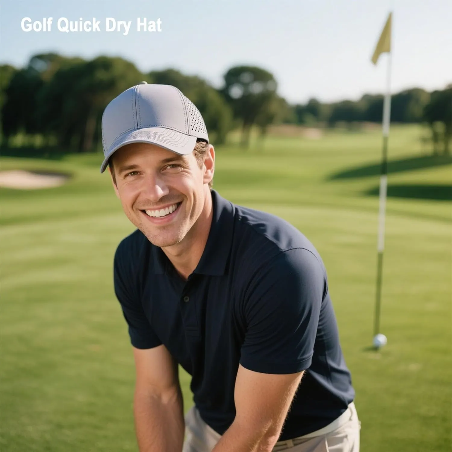 Quick Dry Laser Cut Mesh Snapback Trucker Hat for Men - Breathable Curved Brim Baseball Cap for Workouts, Running