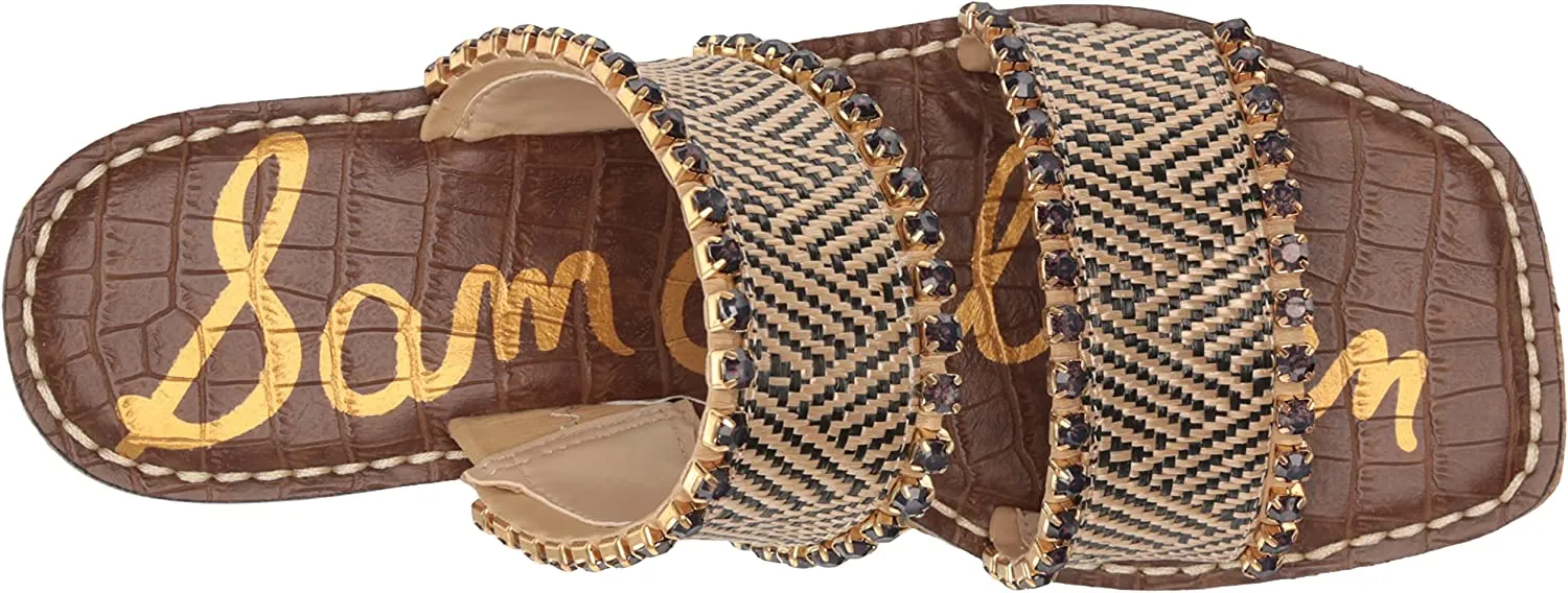 Sam Edelman Natural/Black Double Strap Slip On Open Toe Wedges Sandals