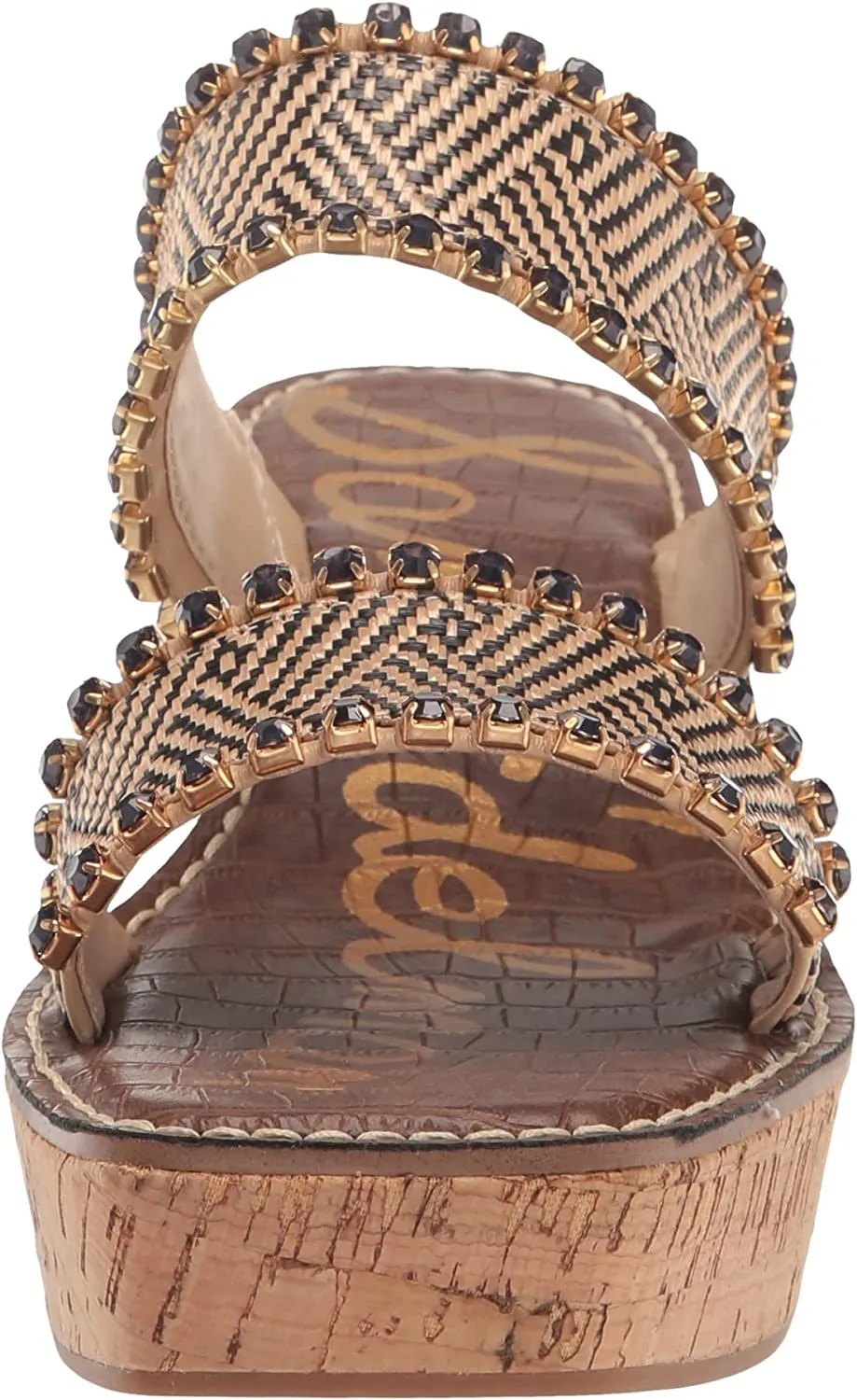 Sam Edelman Natural/Black Double Strap Slip On Open Toe Wedges Sandals