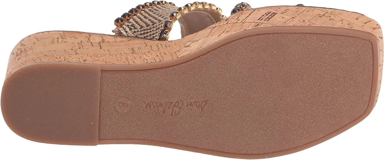 Sam Edelman Natural/Black Double Strap Slip On Open Toe Wedges Sandals