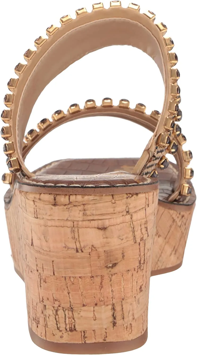 Sam Edelman Natural/Black Double Strap Slip On Open Toe Wedges Sandals