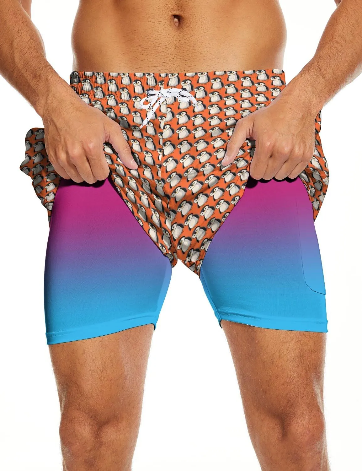 Socira Men's Swim Trunks with Compression Liner, Quick Dry Mens 2 in 1 Swimming Trunks Men Beach Bathing Suits Swimsuit