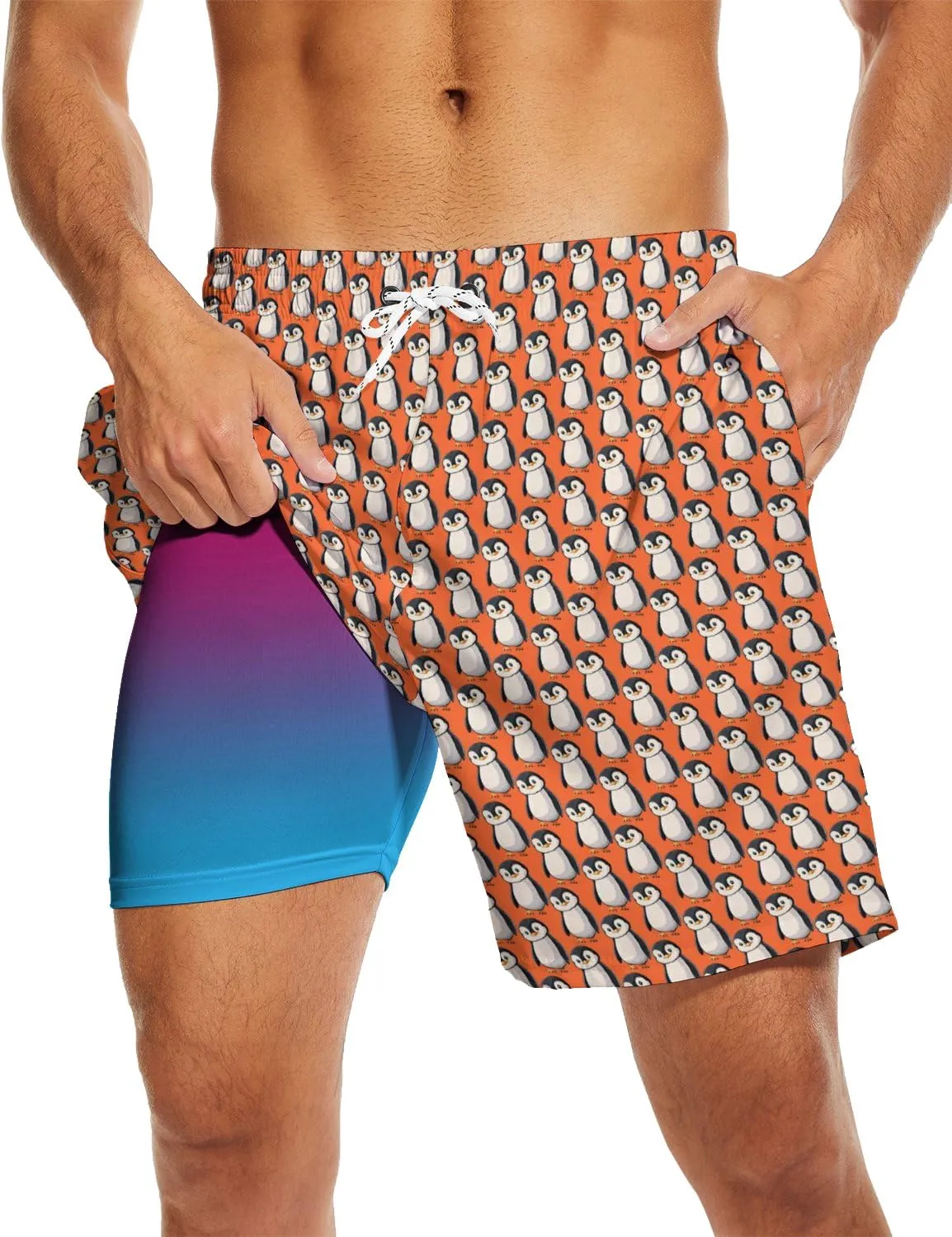 Socira Men's Swim Trunks with Compression Liner, Quick Dry Mens 2 in 1 Swimming Trunks Men Beach Bathing Suits Swimsuit