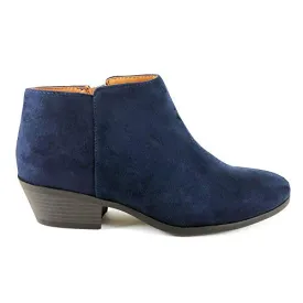 Soda Mug Navy Low Chunky Block Stacked Heel Rounded Toe Western Ankle Bootie