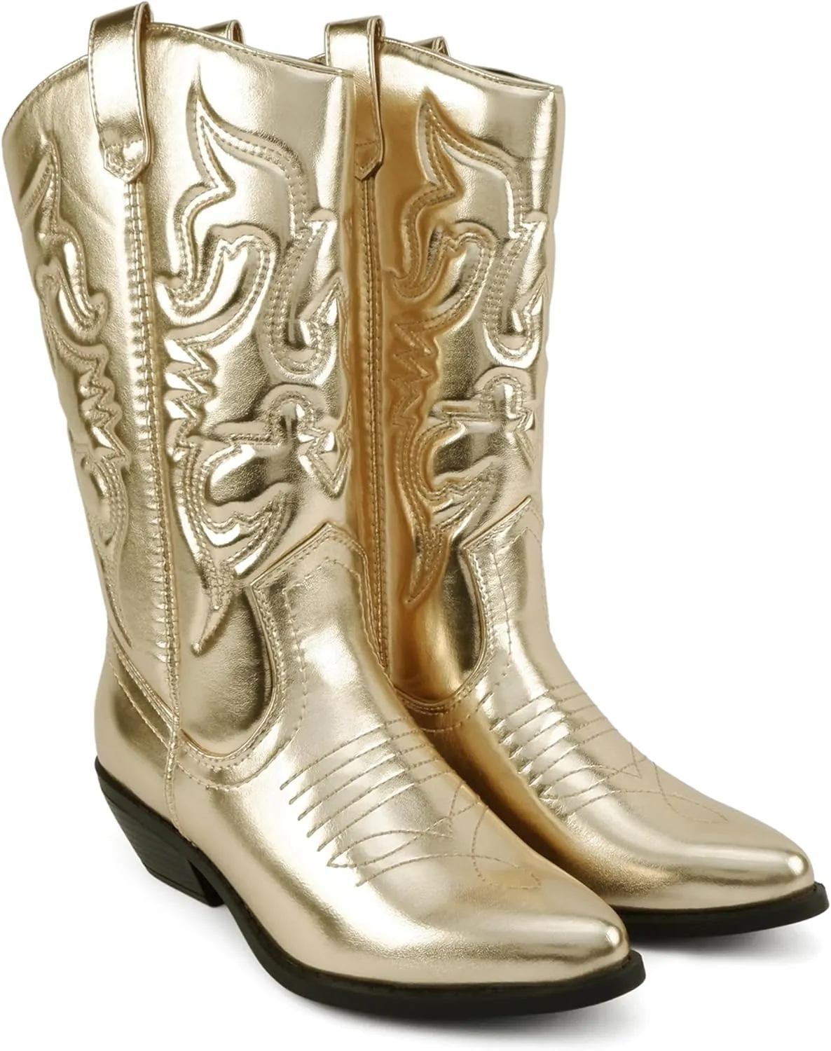 Soda TELLER ~ Women's Western Cowboy Boots with Stitched Detailing, Pointed Toe, and Low Block Heel