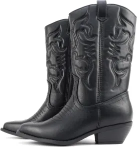 Soda TELLER ~ Women's Western Cowboy Boots with Stitched Detailing, Pointed Toe, and Low Block Heel