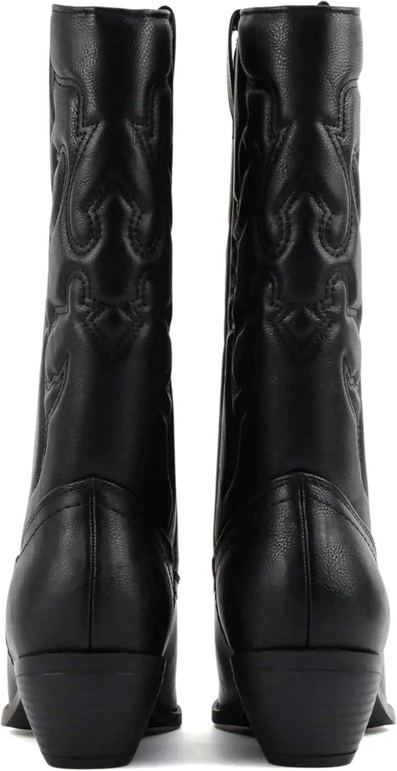 Soda TELLER ~ Women's Western Cowboy Boots with Stitched Detailing, Pointed Toe, and Low Block Heel